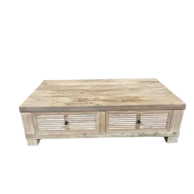 VILLA RUSTIC LOUVRE STYLE COFFEE TABLE 2 DRAWERS IN RECYCLED ELM - MyChocolateWood