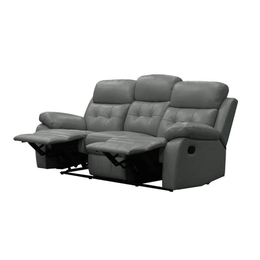 VOGUE GENUINE LEATHER 3-SEATER SOFA WITH 2 RECLINERS + 2 SINGLE RECLINER ARMCHAIRS LOUNGE SUITE GREY - MyChocolateWood