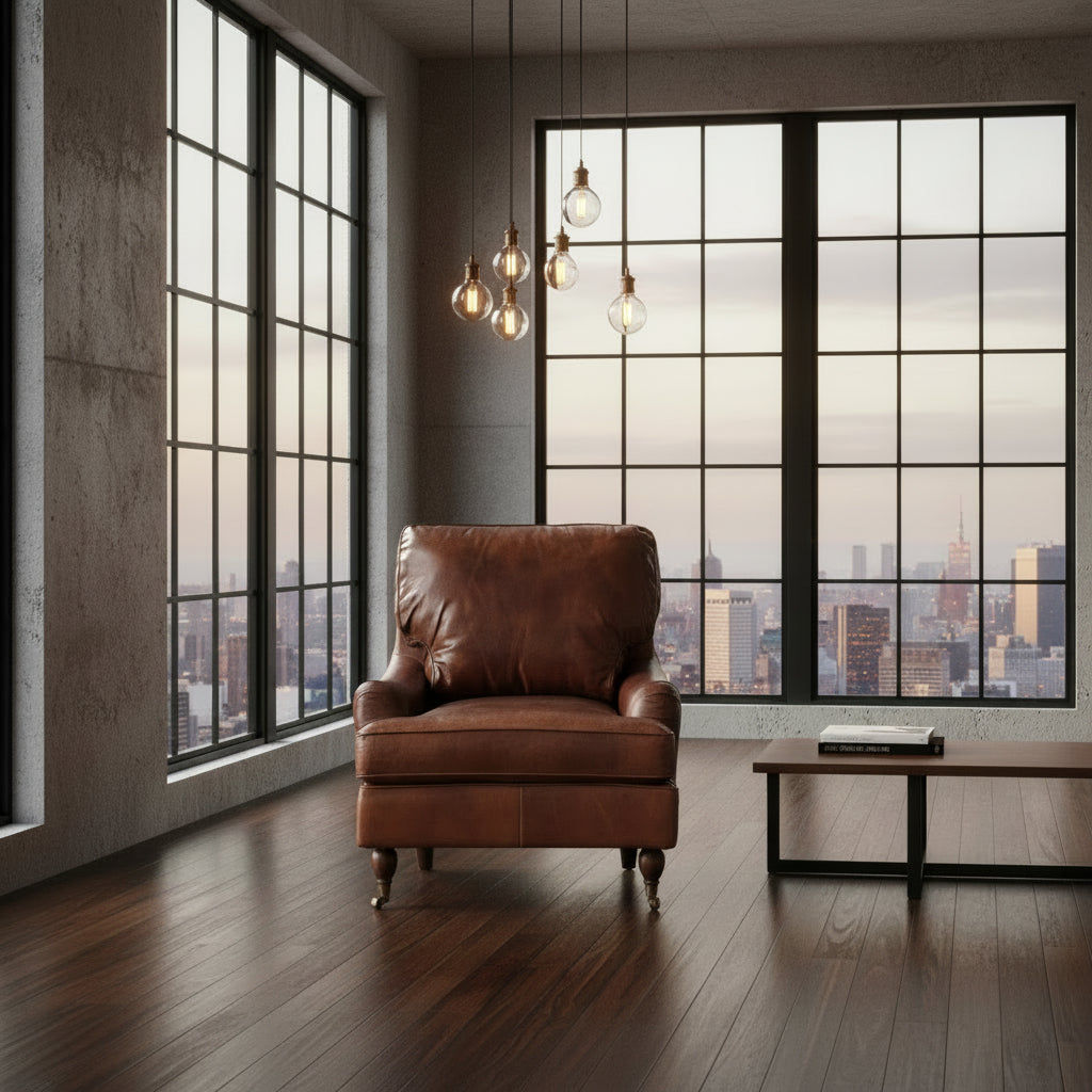 WEMBLEY AGED LEATHER ARMCHAIR IN ORIGINAL AGED LEATHER - MyChocolateWood