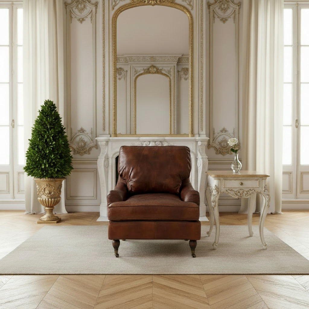 WEMBLEY AGED LEATHER ARMCHAIR IN ORIGINAL AGED LEATHER - MyChocolateWood