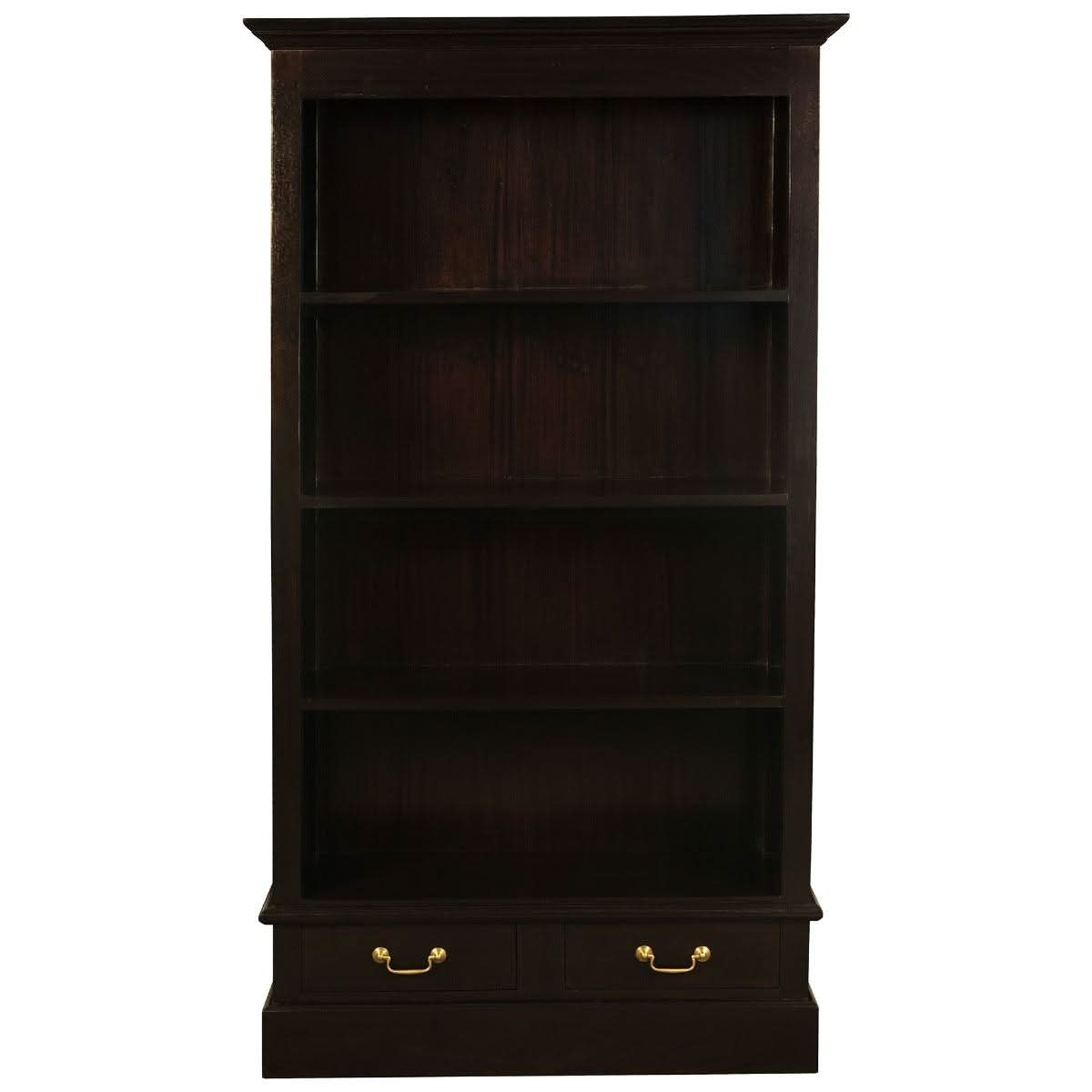 Tasmania Solid Mahogany Wide 2 Drawer Bookcase in Chocolate - Chocolate Wood