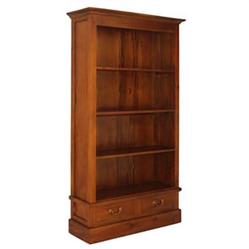 Tasmania Solid Mahogany Wide 2 Drawer Bookcase in Light Pecan - Chocolate Wood