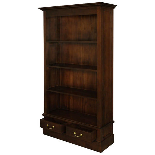 Tasmania Solid Mahogany Wide 2 Drawer Bookcase in Mahogany - Chocolate Wood