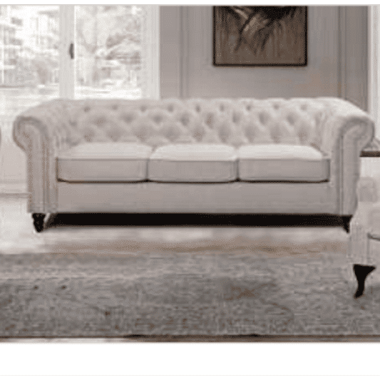 WOODLEY 3-SEATER CHESTERFIELD SOFA COUCH SETTEE IN BEIGE FABRIC - MyChocolateWood