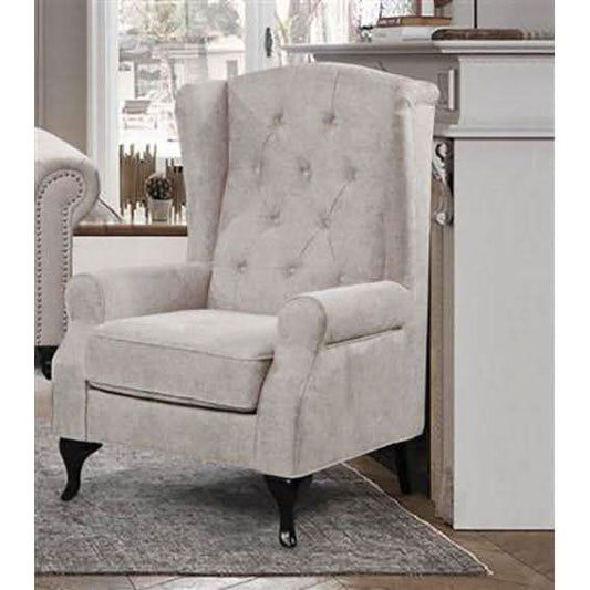 WOODLEY LOUNGE ARMCHAIR WING CHAIR IN BEIGE FABRIC - MyChocolateWood