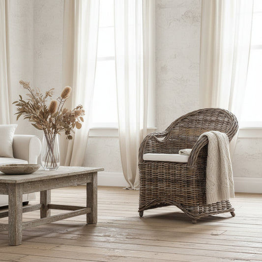 ZANZIBAR RATTAN WEAVE CHAIR WITH CUSHION - MyChocolateWood