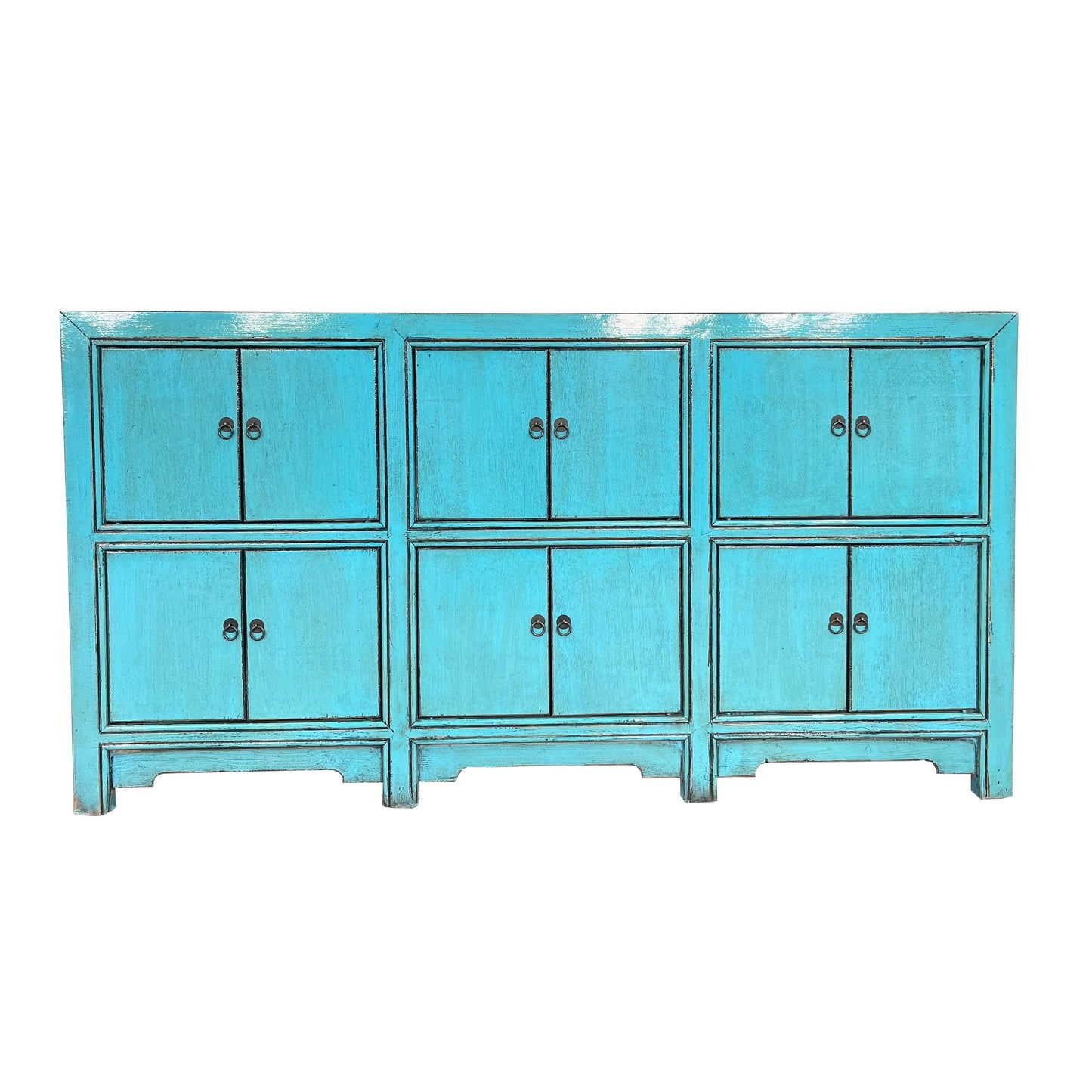 ZIMO H23 RECYCLED PINE TIMBER CHINESE ANTIQUE SIDEBOARD BUFFET 12 DOORS TURQUOISE - MyChocolateWood