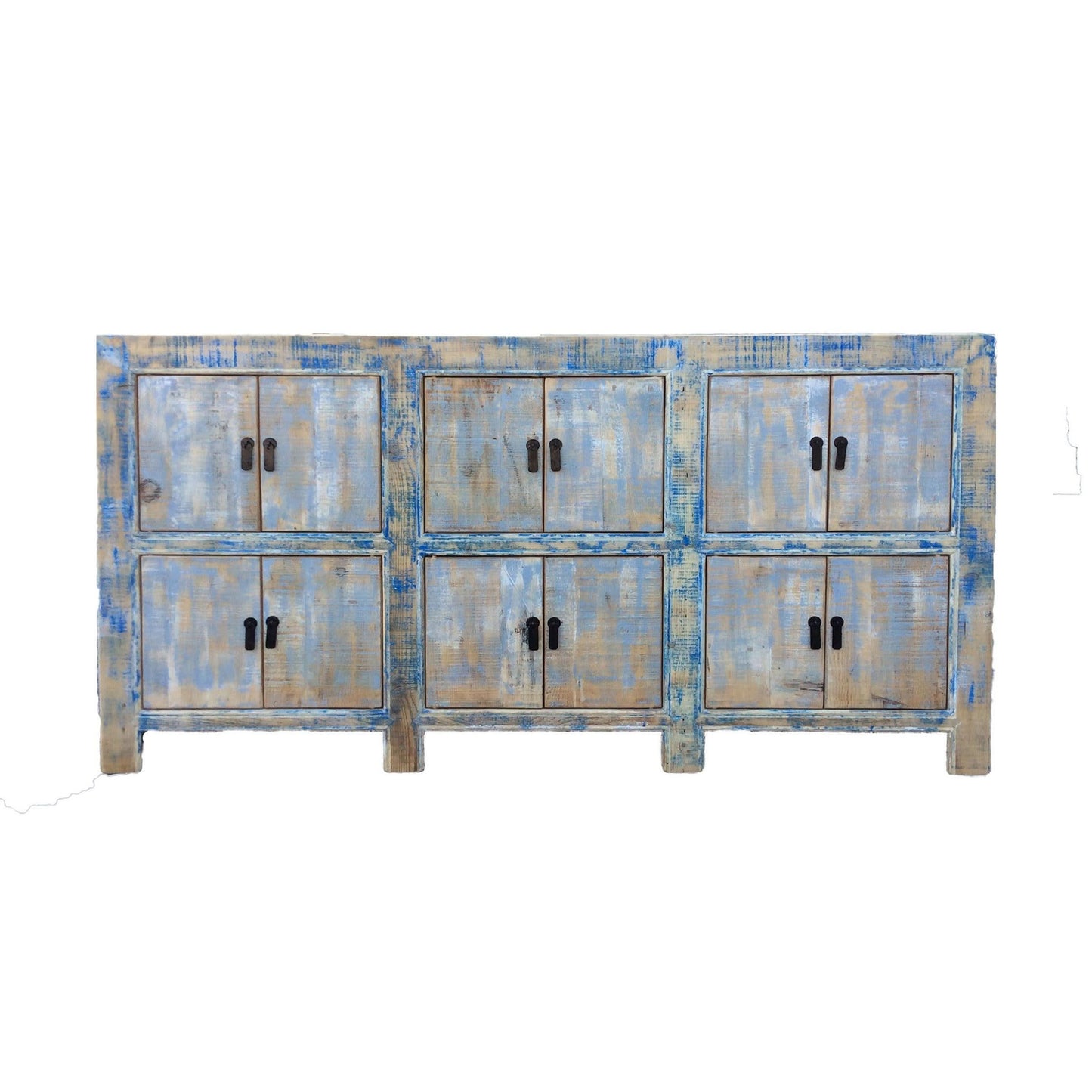 ZUNYI H5 CHINESE ANTIQUE RECYCLED PINE TIMBER BUFFET/SIDEBOARD 12 DOORS BLUE & GREY