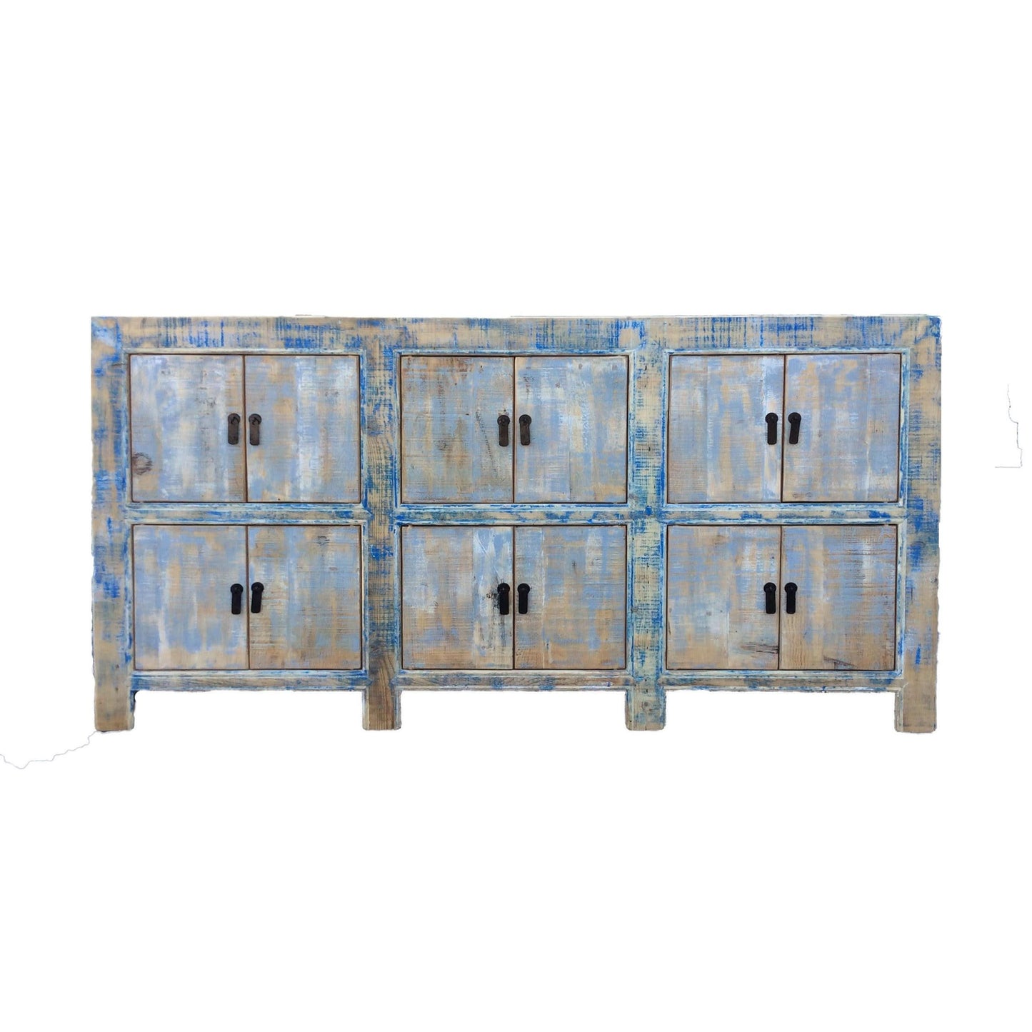 ZUNYI H5 CHINESE ANTIQUE RECYCLED  PINE TIMBER BUFFET/SIDEBOARD 12 DOORS BLUE & GREY - MyChocolateWood