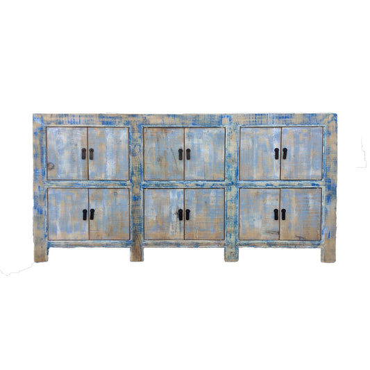 ZUNYI H5 CHINESE ANTIQUE RECYCLED  PINE TIMBER BUFFET/SIDEBOARD 12 DOORS BLUE & GREY - MyChocolateWood