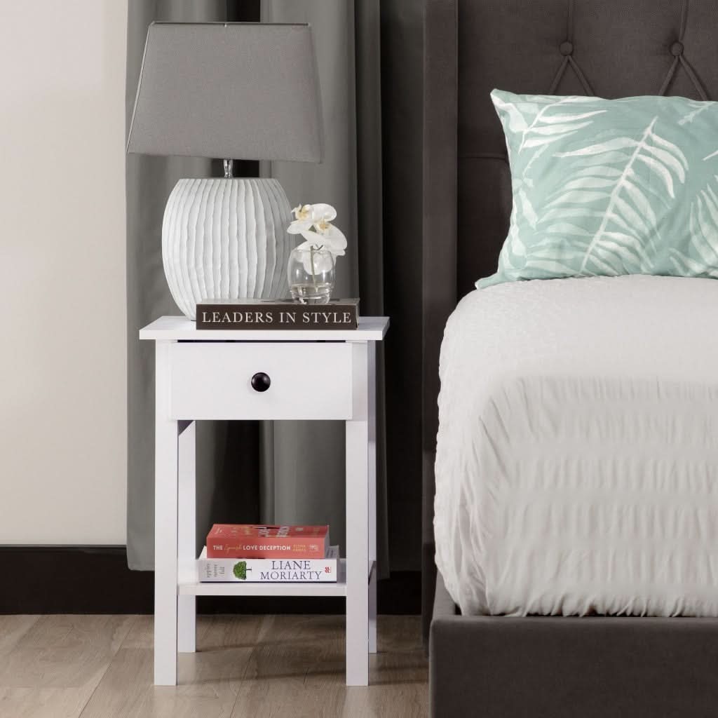 Zyla 1-Drawer 1-Shelf Bedside Table in White