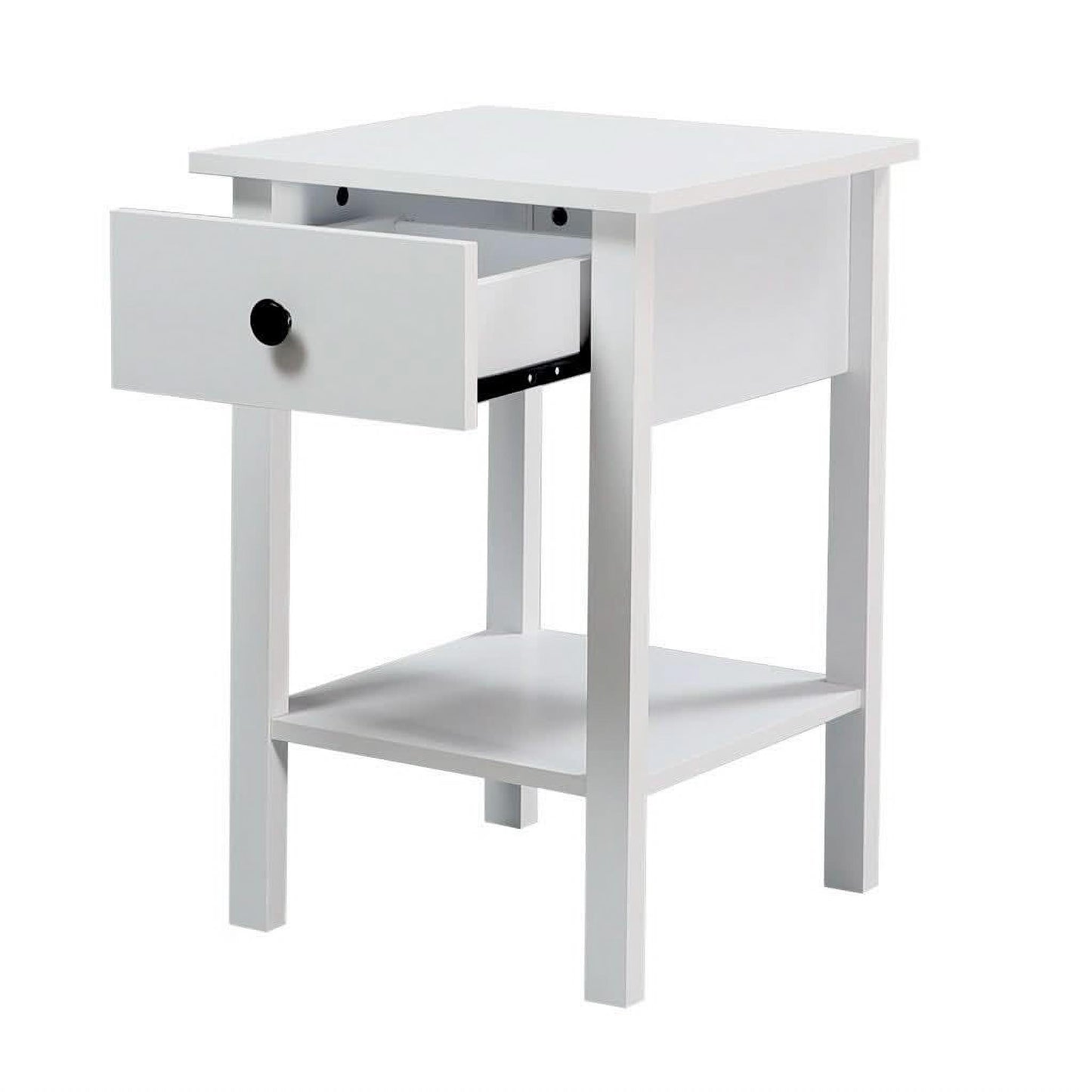 Zyla 1-Drawer 1-Shelf Bedside Table in White styled