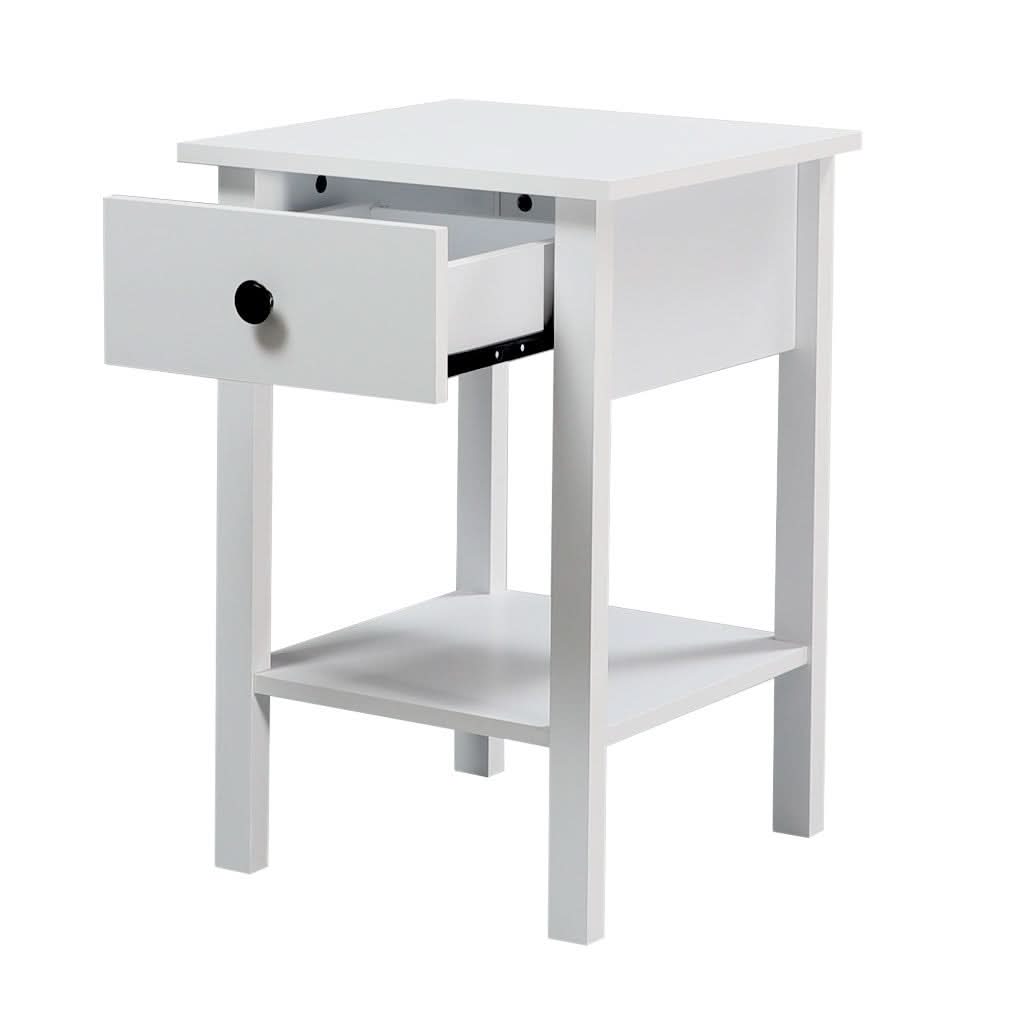 Zyla 1-Drawer 1-Shelf Bedside Table in White styled
