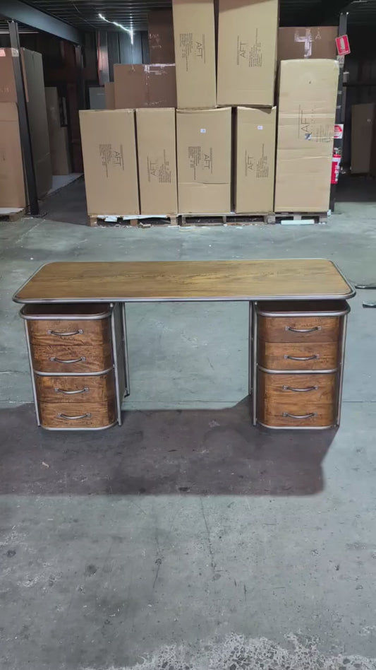 ARTURO SOLID FRUITWOOD/STEEL HOME OFFICE DESK WRITING DESK ART DECO STYLE