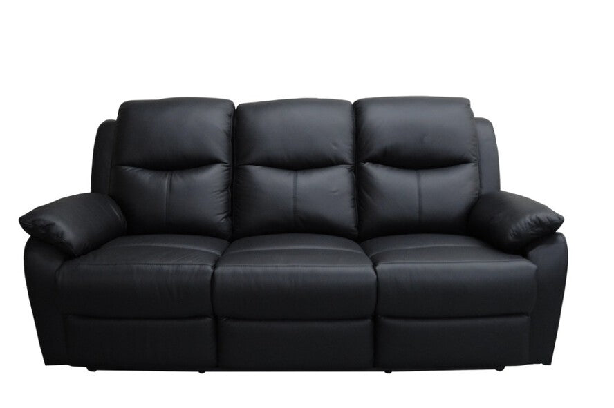 LANCY PREMIUM LEATHER 3 SEATER MANUAL RECLINER SOFA (TWO MANUAL RECLINING SEATS) BLACK