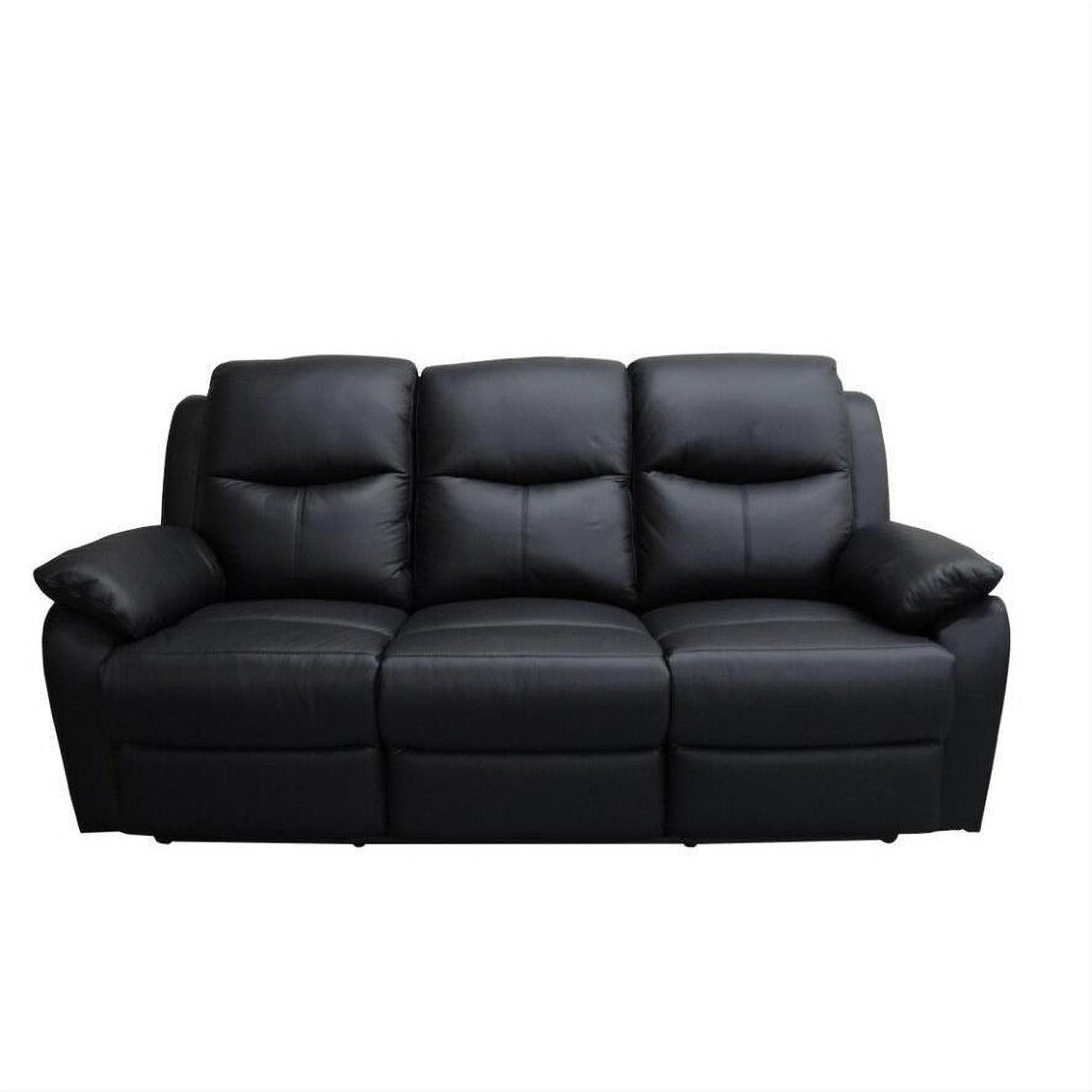 Lancy Premium Leather 3-Seater Manual Recliner Sofa in Black - Chocolate Wood