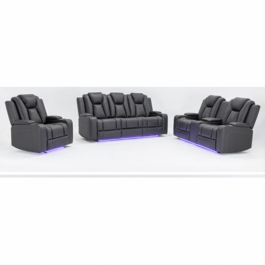 Midgley Fabric 3-Seater Recliner with Dual Motor in Charcoal