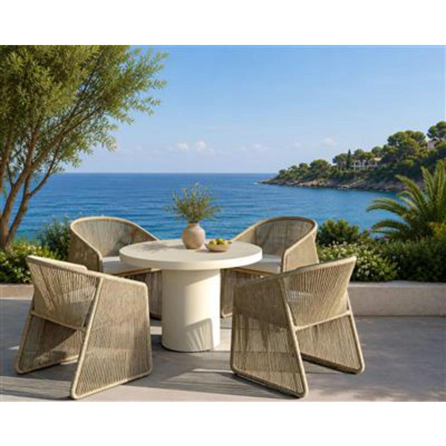 Dorven Outdoor Round Concrete Dining Table in Cream
