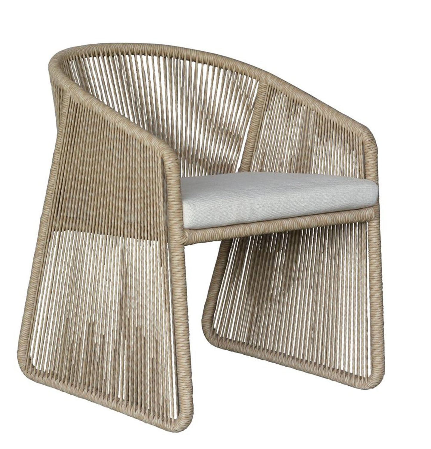 DORVEN WICKER & STEEL OUTDOOR DINING CHAIR NATURAL/CREAM