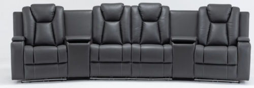 MIDGLEY FABRIC 4-SEATER HOME THEATRE W/ DUAL MOTOR ELECTRIC RECLINER CHARCOAL