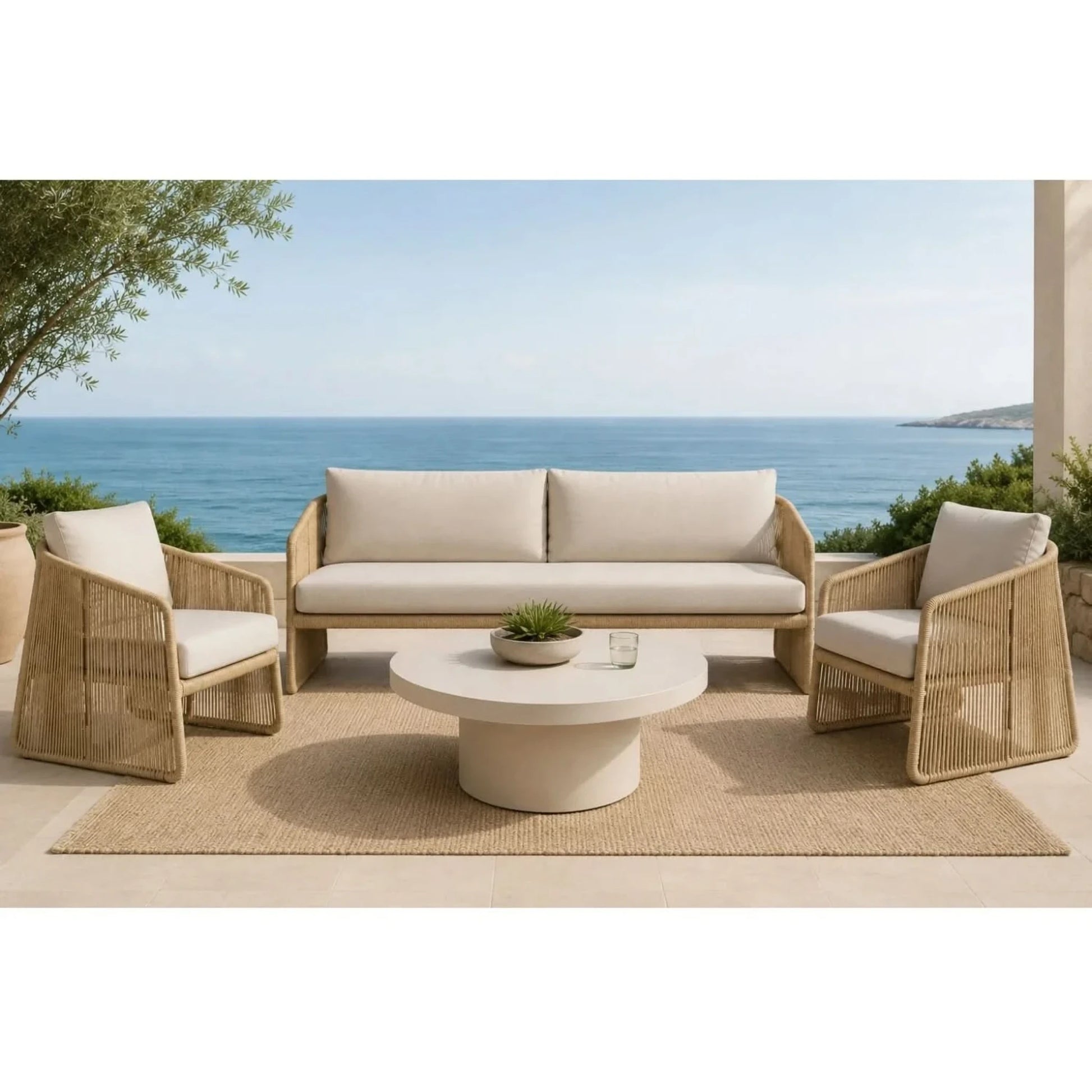 Dorven Wicker & Steel 3-Seater Outdoor Sofa in Natural & Cream
