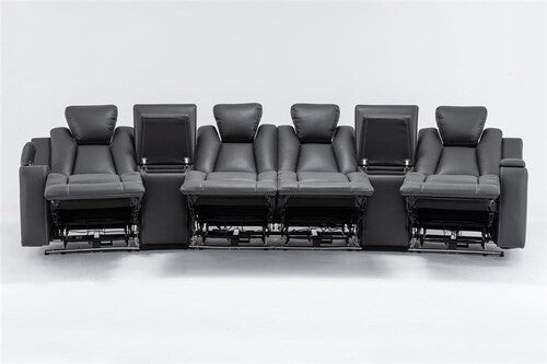 MIDGLEY FABRIC 4-SEATER  HOME THEATRE W/ DUAL MOTOR ELECTRIC RECLINER CHARCOAL