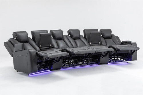 MIDGLEY FABRIC 4-SEATER  HOME THEATRE W/ DUAL MOTOR ELECTRIC RECLINER CHARCOAL
