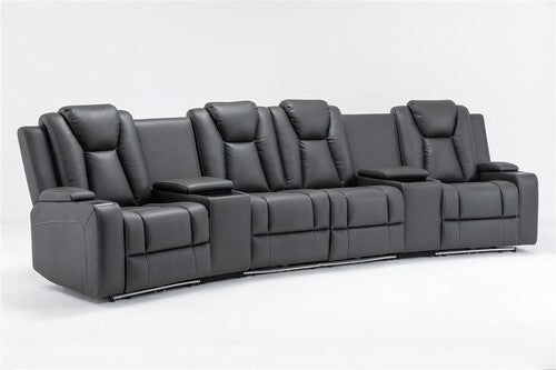 MIDGLEY FABRIC 4-SEATER  HOME THEATRE W/ DUAL MOTOR ELECTRIC RECLINER CHARCOAL