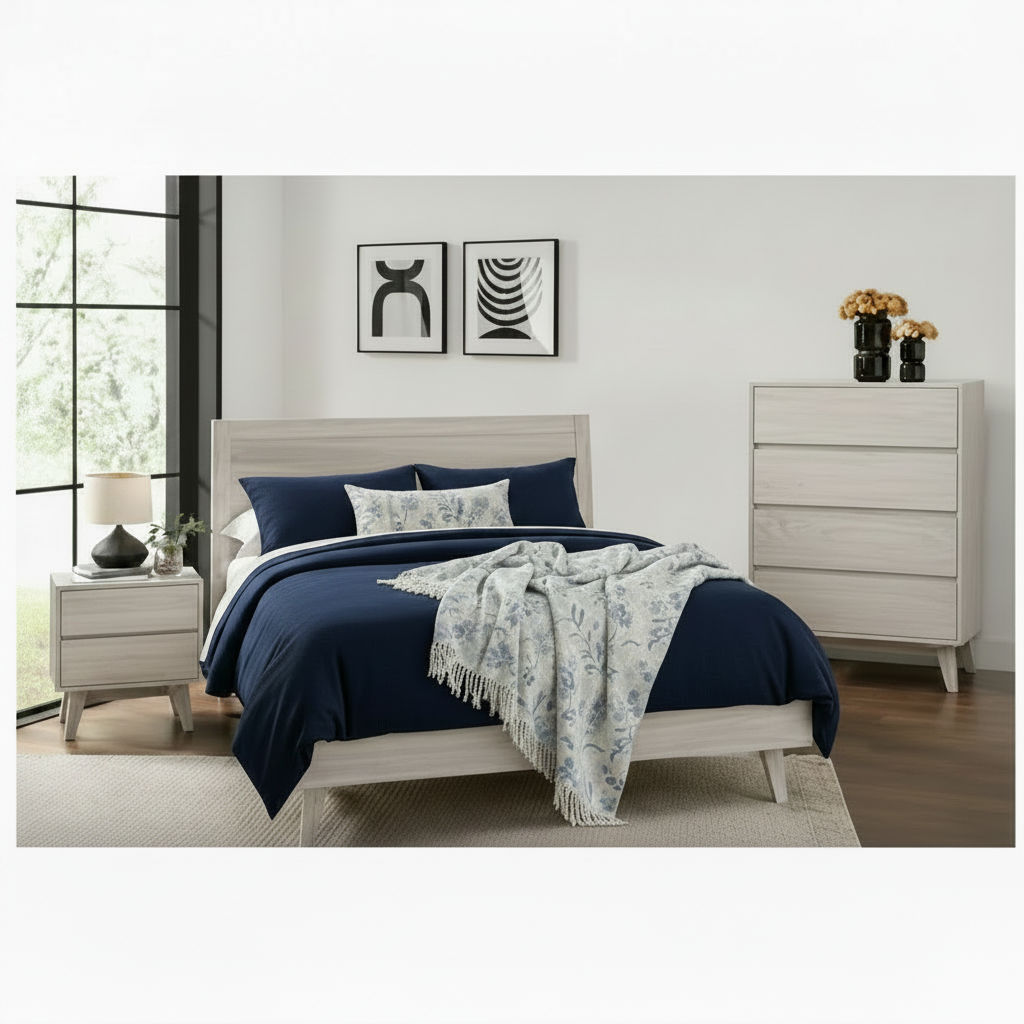 Halifax Solid Acacia 2-Drawer Bedside Table in Brushed White