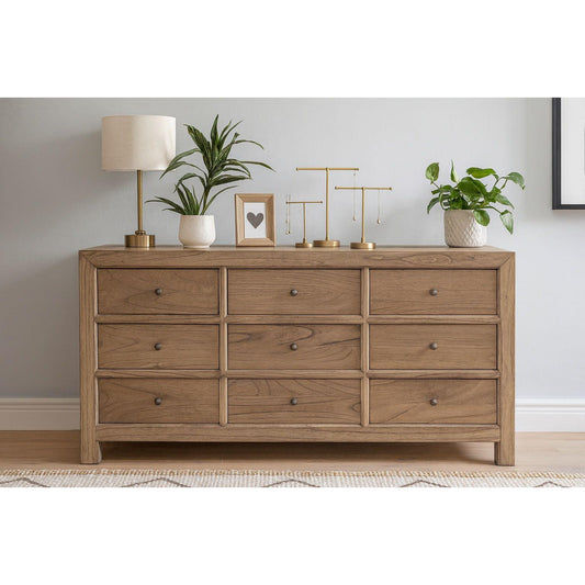 FABRIZIO MINDI WOOD 9 DRAWERS DRESSER 9 DRAWER CHEST OF DRAWERS IN MINDI BROWN - MyChocolateWood