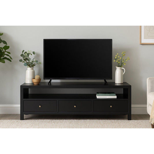 FABRIZIO 3 DRAWERS TV/ENTERTAINMENT UNIT IN BLACK - MyChocolateWood