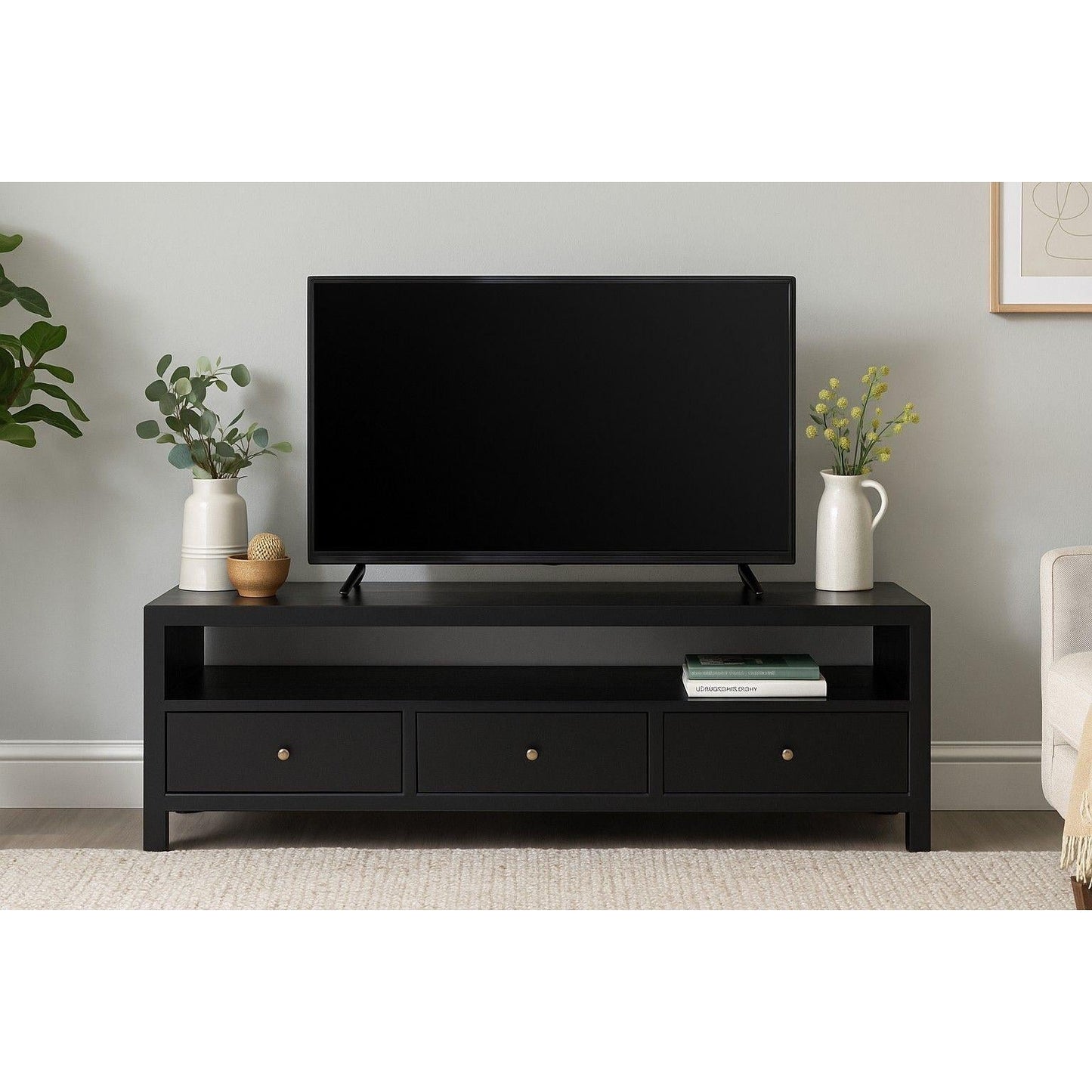 Fabrizio Mindi Wood 3-Drawer TV / Entertainment Unit in Black - Chocolate Wood