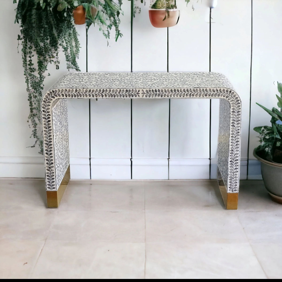 MOTHER OF PEARL MONOCHROME ELEGANCE CONSOLE TABLE - MyChocolateWood