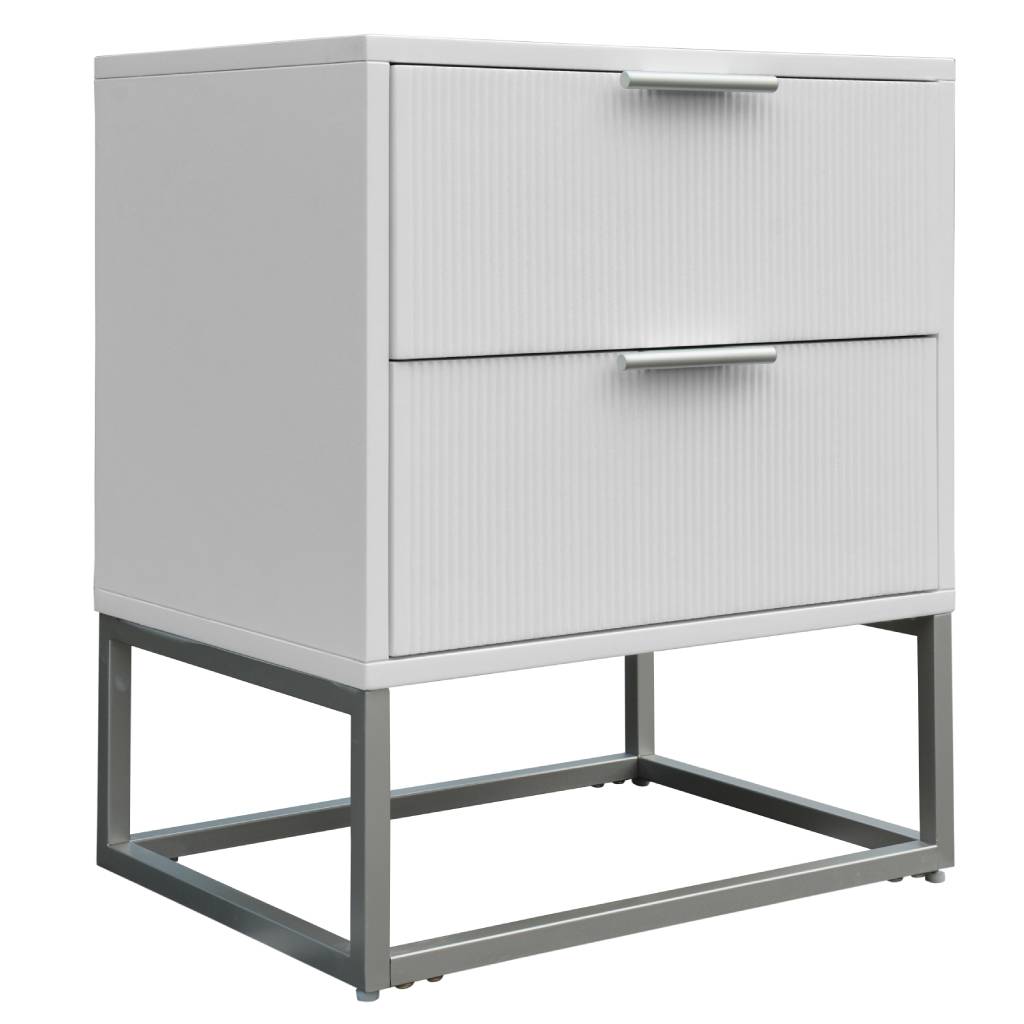 SNOWDON ACACIA 2-DRAWER BEDSIDE TABLE IN WHITE ART DECO STYLE - MyChocolateWood