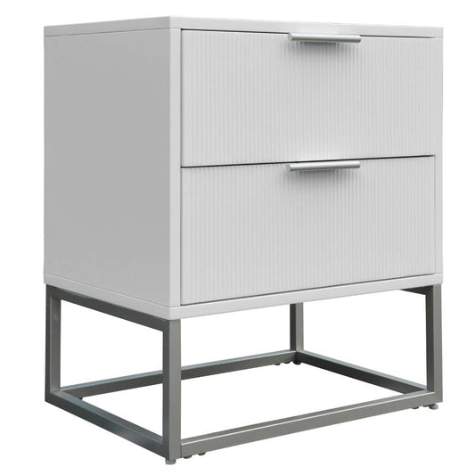 SNOWDON ACACIA 2-DRAWER BEDSIDE TABLE IN WHITE ART DECO STYLE - MyChocolateWood