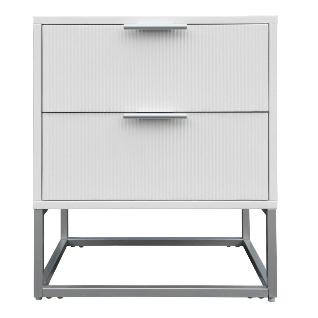 SNOWDON ACACIA 2-DRAWER BEDSIDE TABLE IN WHITE ART DECO STYLE - MyChocolateWood