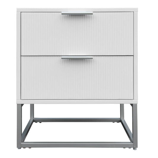 SNOWDON ACACIA 2-DRAWER BEDSIDE TABLE IN WHITE ART DECO STYLE - MyChocolateWood