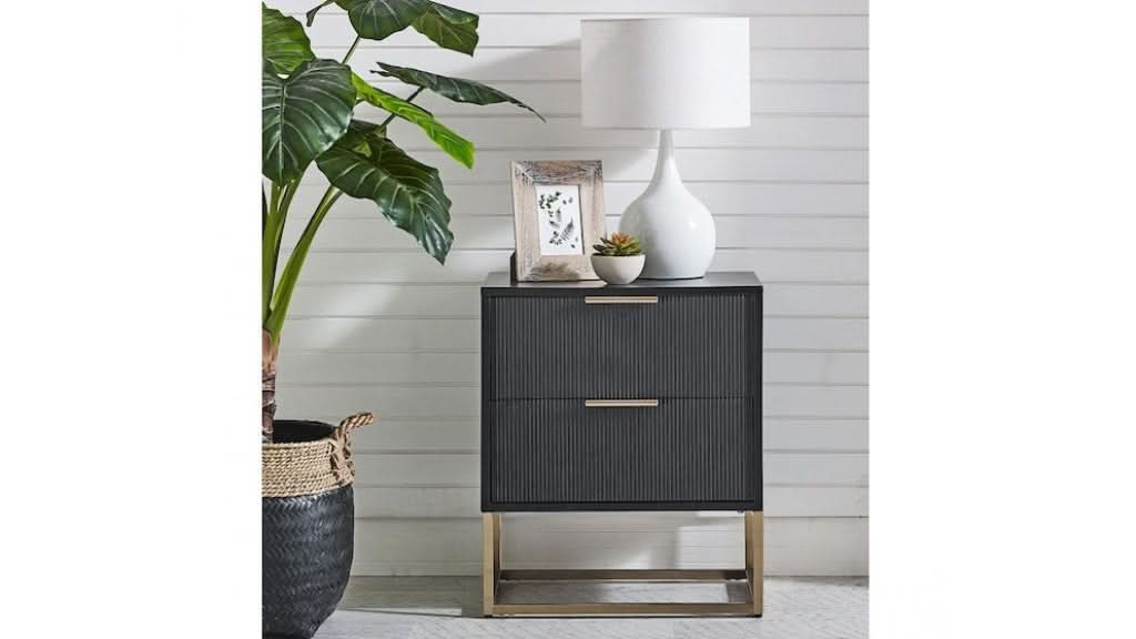 SNOWDON ACACIA 2-DRAWER BEDSIDE TABLE IN BLACK ART DECO STYLE - MyChocolateWood