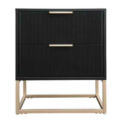 SNOWDON ACACIA 2-DRAWER BEDSIDE TABLE IN BLACK ART DECO STYLE