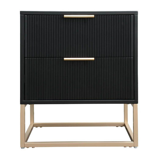 SNOWDON ACACIA 2-DRAWER BEDSIDE TABLE IN BLACK ART DECO STYLE - MyChocolateWood