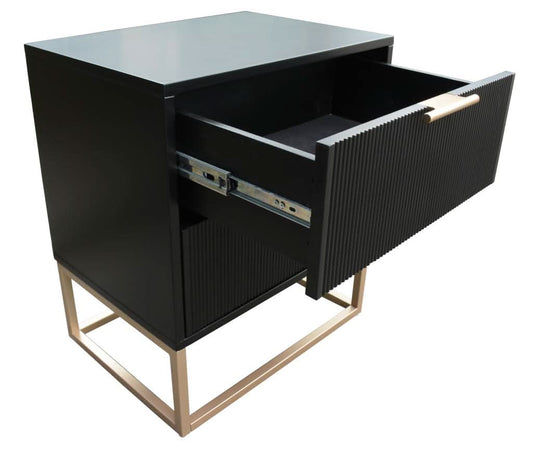 SNOWDON ACACIA 2-DRAWER BEDSIDE TABLE IN BLACK ART DECO STYLE - MyChocolateWood