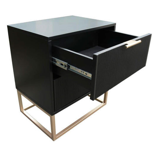 SNOWDON ACACIA 2-DRAWER BEDSIDE TABLE IN BLACK ART DECO STYLE - MyChocolateWood