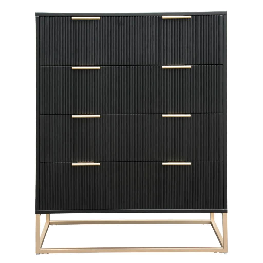 SNOWDON ACACIA 4-DRAWER TALLBOY CHEST OF 4 DRAWERS IN BLACK ART DECO STYLE - MyChocolateWood