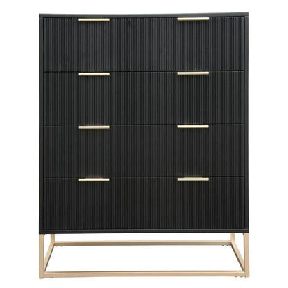 SNOWDON ACACIA 4-DRAWER TALLBOY CHEST OF 4 DRAWERS IN BLACK ART DECO STYLE