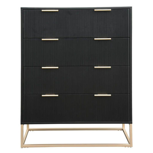 SNOWDON ACACIA 4-DRAWER TALLBOY CHEST OF 4 DRAWERS IN BLACK ART DECO STYLE - MyChocolateWood