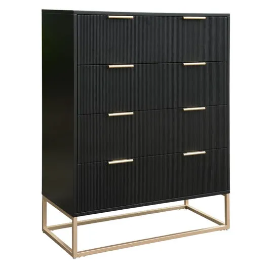 SNOWDON ACACIA 4-DRAWER TALLBOY CHEST OF 4 DRAWERS IN BLACK ART DECO STYLE - MyChocolateWood