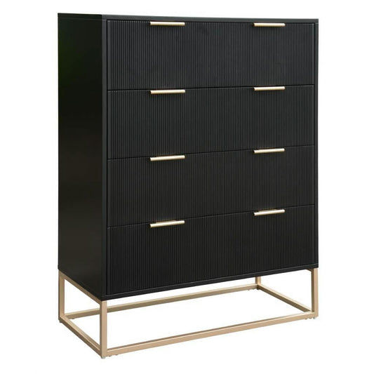 SNOWDON ACACIA 4-DRAWER TALLBOY CHEST OF 4 DRAWERS IN BLACK ART DECO STYLE