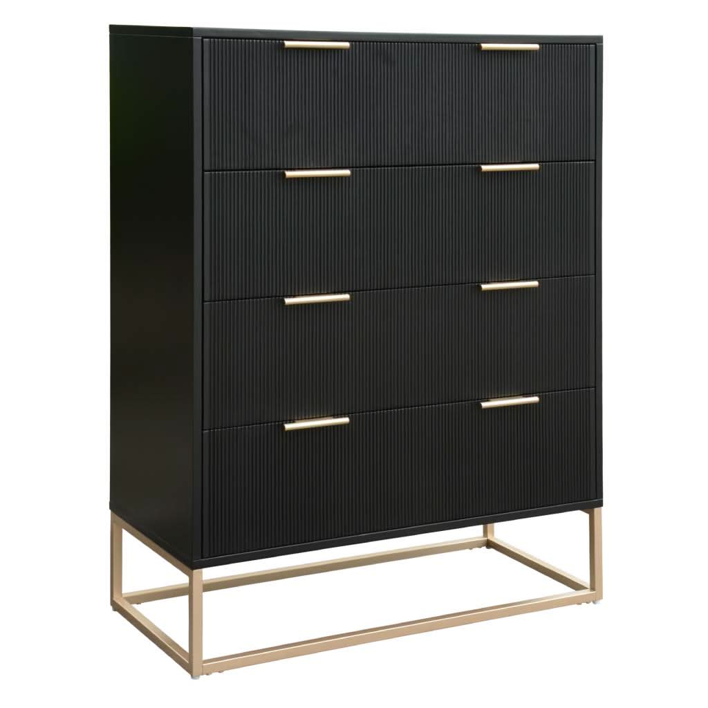 SNOWDON ACACIA 4-DRAWER TALLBOY CHEST OF 4 DRAWERS IN BLACK ART DECO STYLE - MyChocolateWood