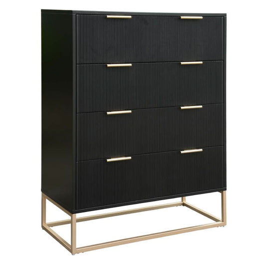 SNOWDON ACACIA 4-DRAWER TALLBOY CHEST OF 4 DRAWERS IN BLACK ART DECO STYLE - MyChocolateWood