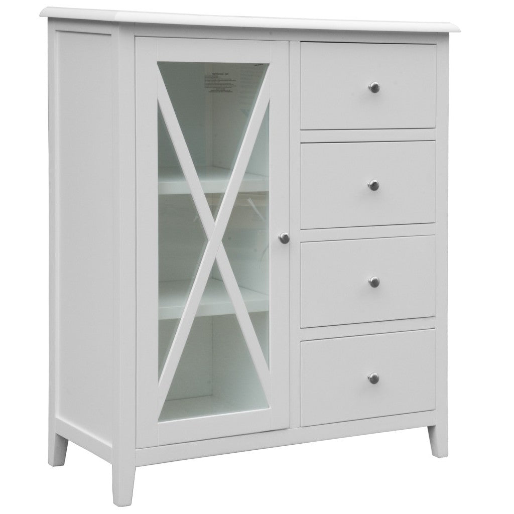 LUGANO HAMPTONS STYLE ACACIA 4 PIECE BEDROOM SUITE: 2-DRAWER DOUBLE BED 1 DOOR GLASS TALLBOY 2 BEDSIDE TABLES - MyChocolateWood